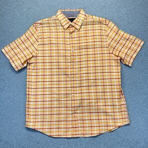 Geoffrey Beene Button-Up Shirt Mens Large Orange Plaid Short Sleeve Butterscotch